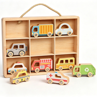 Ensemble de jouets de transport en bois Montessori, 9 pièces, ensemble de voitures de ville avec boîte de rangement en bois portable