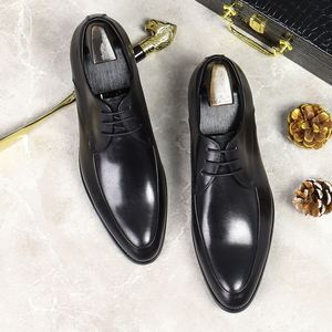 High Quality Handmade Men <b>Pointed</b> Toe Summer Wedding Formal Breathable Anti-Slip Lightweight Lace-Up Closure Dress Shoes Oxford - Product Image 2