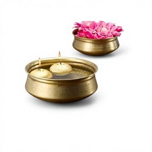 Brass Hammered Tealight Urli Set Of Two Different Size Flower Decoration Urli For Wedding Decor Accessories - Product Image 1