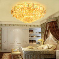 Lampes de plafond en cristal de luxe JYLIGHTING, style moderne simple, lumières LED jaunes dorées, lustres circulaires pour salon, lampes suspendues