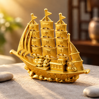 Modèle de voilier en alliage d'or, style chinois, ornement de bateau à voile, décoration de bureau et de maison, cadeau d'affaires, 100x80mm 75x60mm, vente en gros