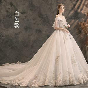 Off Shoulder Ball Gown Wedding Dress Empire Waist Sweetheart Neckline Vintage Style Floor Length Trailing Train Polyester Fabric - Product Image 2