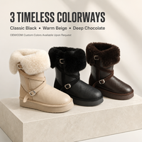 Bottes d'hiver pour femmes en cuir véritable mi-mollet avec col en fourrure de mouton, doublure en fausse fourrure, semelle plateforme pour les jours de neige