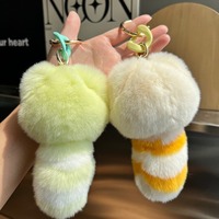 Porte-clés en peluche chat rayé à longue queue, 4 couleurs, bicolore, en fausse fourrure, breloque de sac chaton, double usage, breloque chat 3D, cadeau
