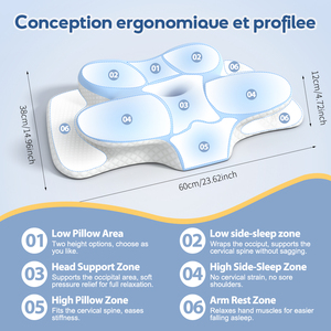 Bantal Busa Memori, Bantal Servikal untuk Meredakan Nyeri Leher dan Bahu, Bantal Tidur Kontur Ergonomis, Lembut untuk Tidur Menyamping - Product Image 2