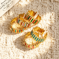 Bagues ouvertes ajustables en acier inoxydable plaqué or 18 carats pour femmes, motif géométrique coloré à rayures, vente en gros