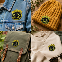 Écussons brodés personnalisés noir-vert, motif visage et croix, appliqués brodés pour vêtements, chapeaux, sacs – Vente en gros