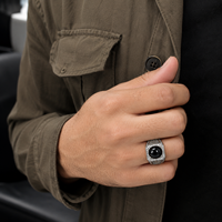 Bague en argent sterling 925 à quatre griffes pour homme, zircon noir, style thaïlandais ouvert, vintage, tendance, personnalité, bijoux fins pour soirée, vente en gros