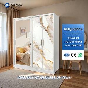 3 Door Metal Armoire Modern Steel Printed <strong>Wardrobe</strong> <strong>with</strong> Hanging Rail and <strong>Mirror</strong> for Bedroom Furniture Wholesale - Product Image 1