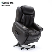 Geeksofa Chaise inclinable électrique en cuir avec cadre en bois Porte-gobelet Massage à chaleur pour personnes âgées handicapées
