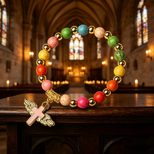 Collier religieux catholique en bois avec perles et croix plaquée argent, en alliage ABS/Zinc, mini perles phosphorescentes, vente en gros, pièce maîtresse - Product Image 2