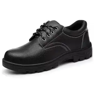 Sapatos de trabalho de borracha de couro para seguro de trabalho, anti-esmagamento, anti-perfuração, antiderrapante, sapatos de segurança industrial