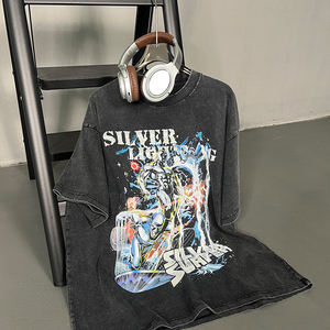 Maglietta lunga stampata in cotone 100% Oversize retrò estate Casual manica corta <span class=keywords><strong>Manga</strong></span> - Product Image 2