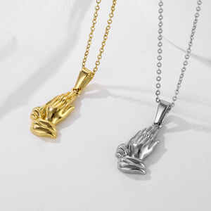 Ciondolo Mani in Oro 18k, Gioielli Religiosi Buddisti, Collana con Mani in Preghiera in Acciaio Inossidabile per Uomo e Donna - Product Image 1