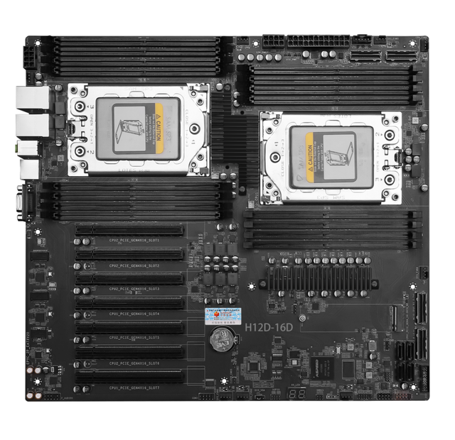 H12D-16D Server Motherboard for EPYC 7002/7003 Series, 16 DDR4 Slots Max 4TB, 7 PCIe 4.0 x16, 2.5G Ethernet & IPMI Management