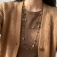 Collier long en œil de tigre de luxe pour femmes, bijoux en pierre naturelle en gros pour boutiques et magasins en ligne
