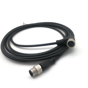 Conector Bibo SVLEC M12 de 4 pines sobremoldeado, macho recto a hembra en ángulo, para automoción, gris o negro, PVC o PUR, 4 polos - Product Image 1