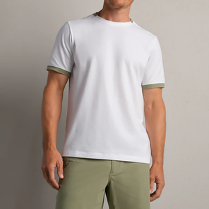 Camiseta de LICRA de algodón de verano para hombre, informal, elástica, para deportes al aire libre, trotar, patrón sólido, liso, teñido, Color en blanco, puño a juego - Product Image 3