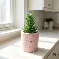 Pot de plante cylindrique en terrazzo rose, petit pot à texture de béton moucheté, mini-planteur moderne pour succulentes et cactus