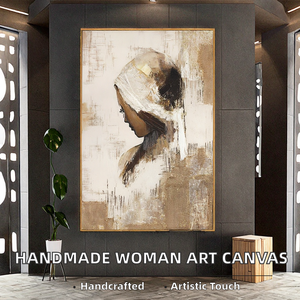 Decoración del Hogar, Arte Impresionista de Técnica Mixta, Pintura al Óleo Texturizada Hecha a Mano con Hojas de Oro Acrílicas, Retrato de Mujer, Arte en Lienzo, Arte de Pared - Product Image 2