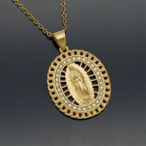 Gold Plated Stainless Steel Virgin Mary <b>Necklace</b> Charm Jewelry Zircon Jesus Pendant for Men - Product Image 6