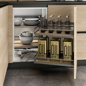 Panier d'angle universel coulissant avec amortissement, gauche/droite, pour bouteilles d'huile et petits ustensiles de cuisine, organisateur compartimenté optimisé - Product Image 2