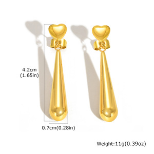 ต่างหูแบบยาวทำจากสเตนเลสสตีลสไตล์เรียบง่ายของผู้หญิงต่างหูแบบหยดน้ำสีทอง - Product Image 6