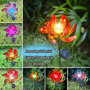 Outdoor Metal Vento Spinners <span class=keywords><strong>Lotus</strong></span> Flower Stake Solar Windmill Yard Garden Farmhouse Decor - Product Image 2