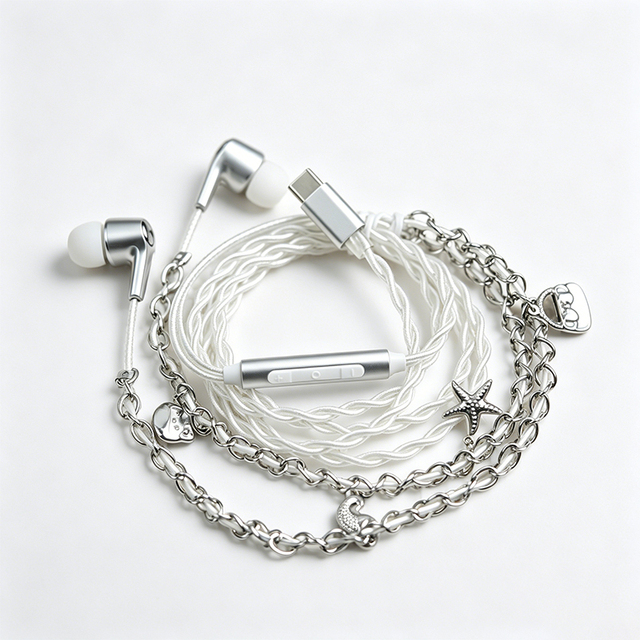Dairle Metal Necklace Type-C Wired Earbuds HIFI Stereo Earphones with Real-Time Ear Return for Karaoke & Daily Fashion