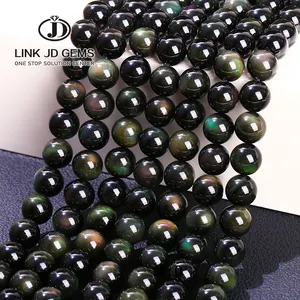 Jd 4/6/8/10/12/14mm bán quý đá quý tự nhiên màu đen cầu vồng Obsidian băng đen Loose hạt đối với trang sức làm