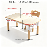 Ensemble chaise et bureau d'apprentissage pour enfants, table d'étude multicolore en imitation bois avec pieds antidérapants, mobilier pour enfants sûr et non toxique