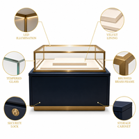 Vitrine de présentation de bijoux bleu marine personnalisée avec cadre doré pour magasin de bijoux en gros
