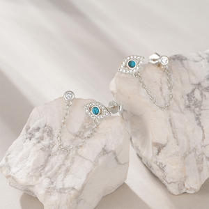 ROXI Pendientes de Plata de Ley 925 con Ojo de Diablo, Cadena con Borlas Únicas e Incrustaciones de Circonita - Product Image 5