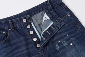 Pantalones Vaqueros Rotos de Estilo Retro para Adolescentes, Color Negro y Azul, de Mezclilla, Pierna Ancha, de Algodón, Resistentes al Viento - Product Image 2