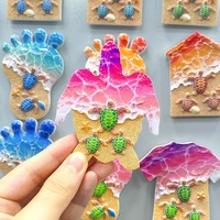 Aimants de réfrigérateur personnalisés tortue tropicale, designs 3D en résine, souvenirs de plage avec vagues, sable, coquillages, formes colorées, vente en gros et au détail