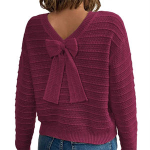 Suéter Nuevo Personalizable con Cuello Redondo y Diseño de Lazo en la Espalda, Top de Punto Suave, Moderno y Versátil con Patrón de Puntadas Único, Prenda de Punto Cálida - Product Image 4