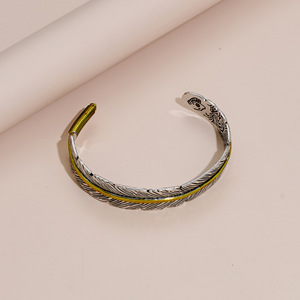 <b>Feather</b> <b>Cuff</b> Bracelet Tibetan Silver Two-Tone Unisex Jewelry - Product Image 2