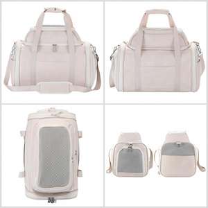 Sac de transport pour animaux de compagnie en cuir de qualité supérieure avec design approuvé par les compagnies aériennes, dessus extensible et maille respirante pour des voyages confortables des petits animaux - Product Image 3