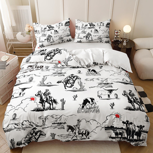 Western Cowboy <strong>Horse</strong> Tamed Print Design <strong>Bedding</strong> Bedroom Enlarged Sheet Duvet Cover <strong>Set</strong> - Product Image 5