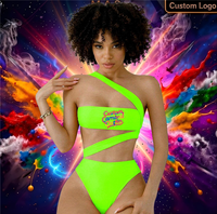 Maillot de bain une pièce bandeau découpé vert fluo pour femme, personnalisable avec logo, idéal pour le carnaval de Trinidad, vente en gros sous marque privée