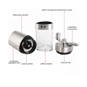 Tragbare Kaffeebohnen-Handmühle Edelstahl Einstellbare Einstellung Grat Manuelle Grat-Kaffeemühle - Product Image 5