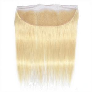 Vente en gros de cheveux humains russes bruts blonds 613 lisses, avec closure frontale en dentelle 13x4 et trame nouée à la main, pour coiffures tendance - Product Image 3