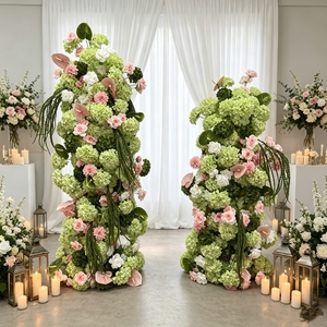 Accessoires de photomaton : Hortensias vert foncé <span class=keywords><strong>Venus</strong></span>, Roses roses, Fleurs artificielles, Ranunculus, Housse de coussin, Fleurs pour arche de toile de fond pour mariages - Product Image 1