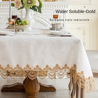 Nouvelle nappe LongShow de style européen en satin floral 100% polyester, bordure en dentelle jacquard rose, épaisse, carrée