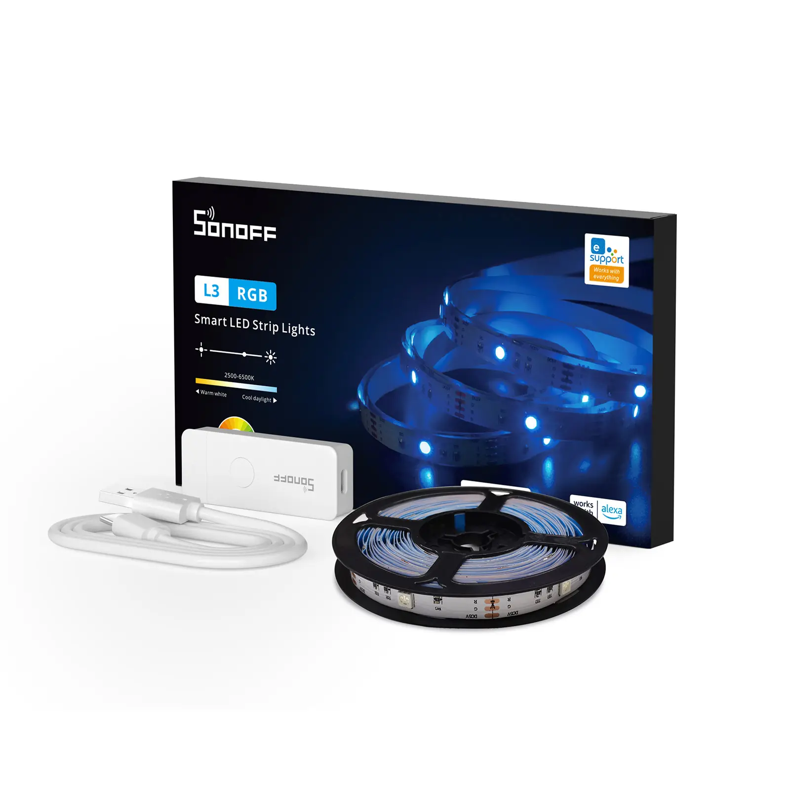Интеллектуальный выключатель света SONOFF L3 RGB умная Светодиодная лента 5 м, Wi-Fi, удаленной управление музыкой можно резать гибкая светодиодная лента Diy полосы света работы с Alexa IFTT
