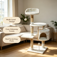 Arbre à chat multi-niveaux stable avec perchoirs en peluche douce, condo pour chat et poteaux à gratter en sisal pour chatons et chats adultes