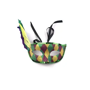 Klasik Berkilau Masker Bulu PVC Mardi Gras Parades Aksesori Pesta Karnaval Rhombus Glitters Topeng Bulu Burung Unta