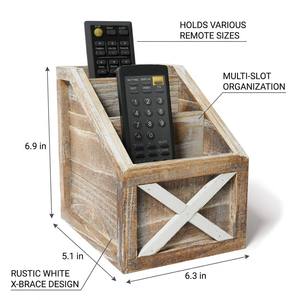 Rustic Vintage Wooden Desk Organizer Remotes Caddy Tabletop Desktop Office Supplies Desk Accessories Holder, 17 X 16.5cm - Product Image 4