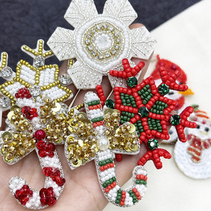 Parches bordados navideños hechos a mano, bonito muñeco de nieve, copo de nieve, caramelo con cuentas para ropa, zapatos, sombreros, decoración, Material de fieltro - Product Image 1
