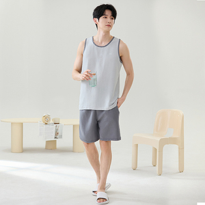 <span class=keywords><strong>Pigiama</strong></span> da <span class=keywords><strong>Uomo</strong></span> LongD in Maglia, Canotta e <span class=keywords><strong>Pantaloncini</strong></span>, 100% Poliestere, Abbigliamento Casual per Casa, Traspirante, Morbido, Confortevole, Delicato sulla Pelle - Product Image 4